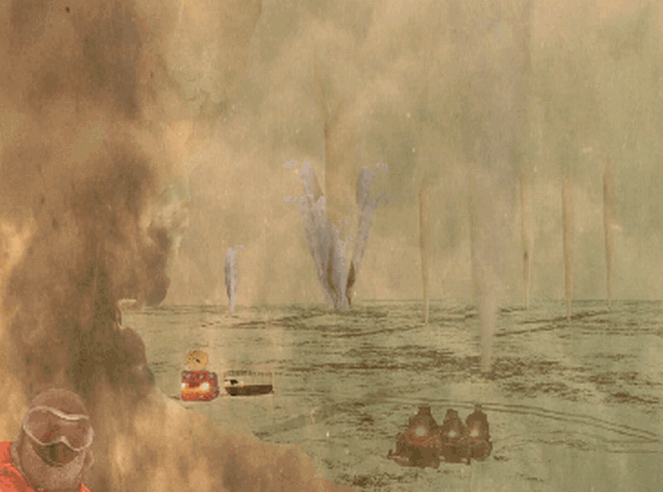 Crossing a carbon dioxide geyser zone, south pole of Mars